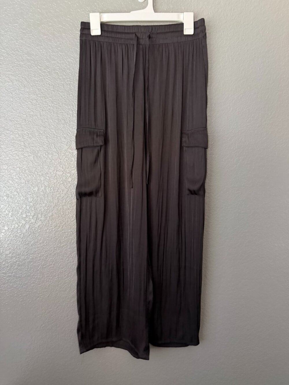 Black Wide Leg Cargo Pants XL Pull On Drawstring Casual Flowy